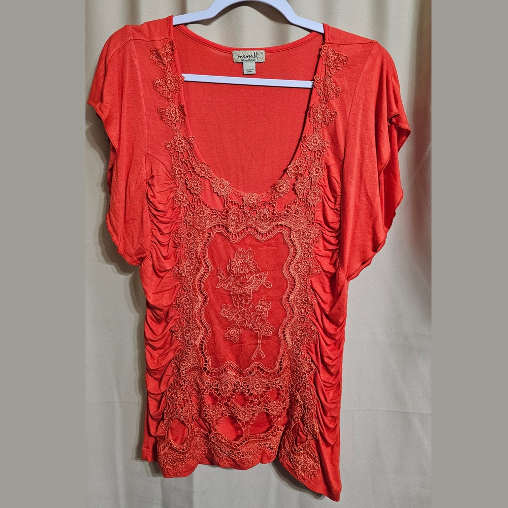 ONE WORLD Coral Lace Detail Blouse